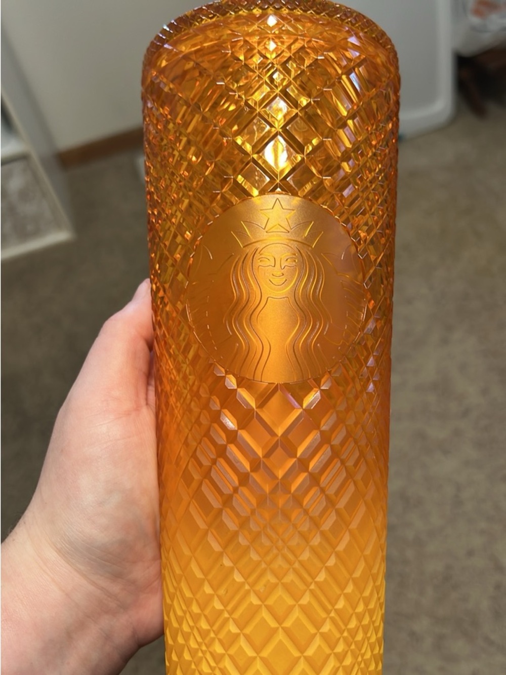 Starbucks Textured Amber Orange Glass Tumbler